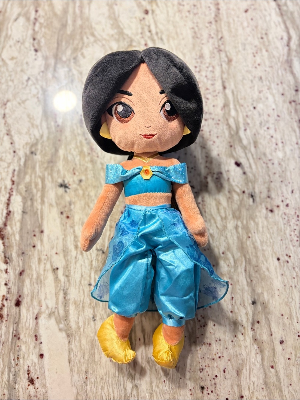 Disney Jasmine Plush Doll in Black Hair and Blue Outfit with Yellow Shoes